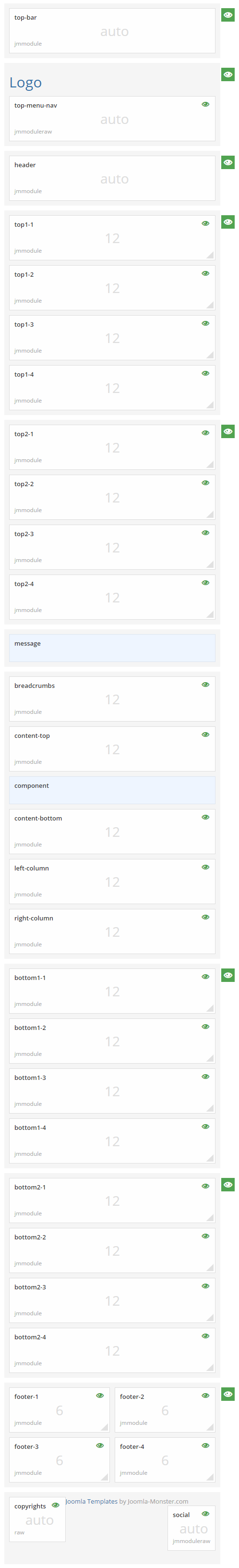 Module positions for extra small screen