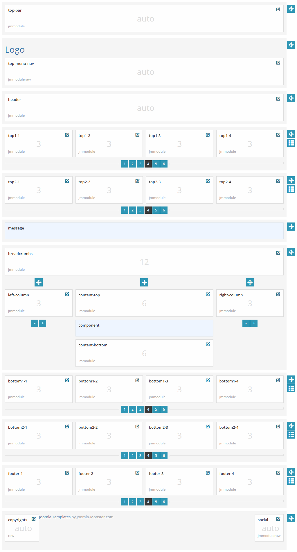 Module positions for normal and large screen